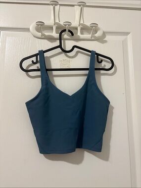 Teal Ribbed V-Neck Cropped Tank Top
